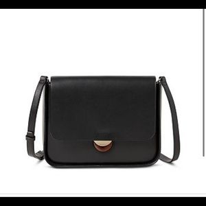 Loeffler Randall Black Leather Turned Out Lourdes Handbag Crossbody $360